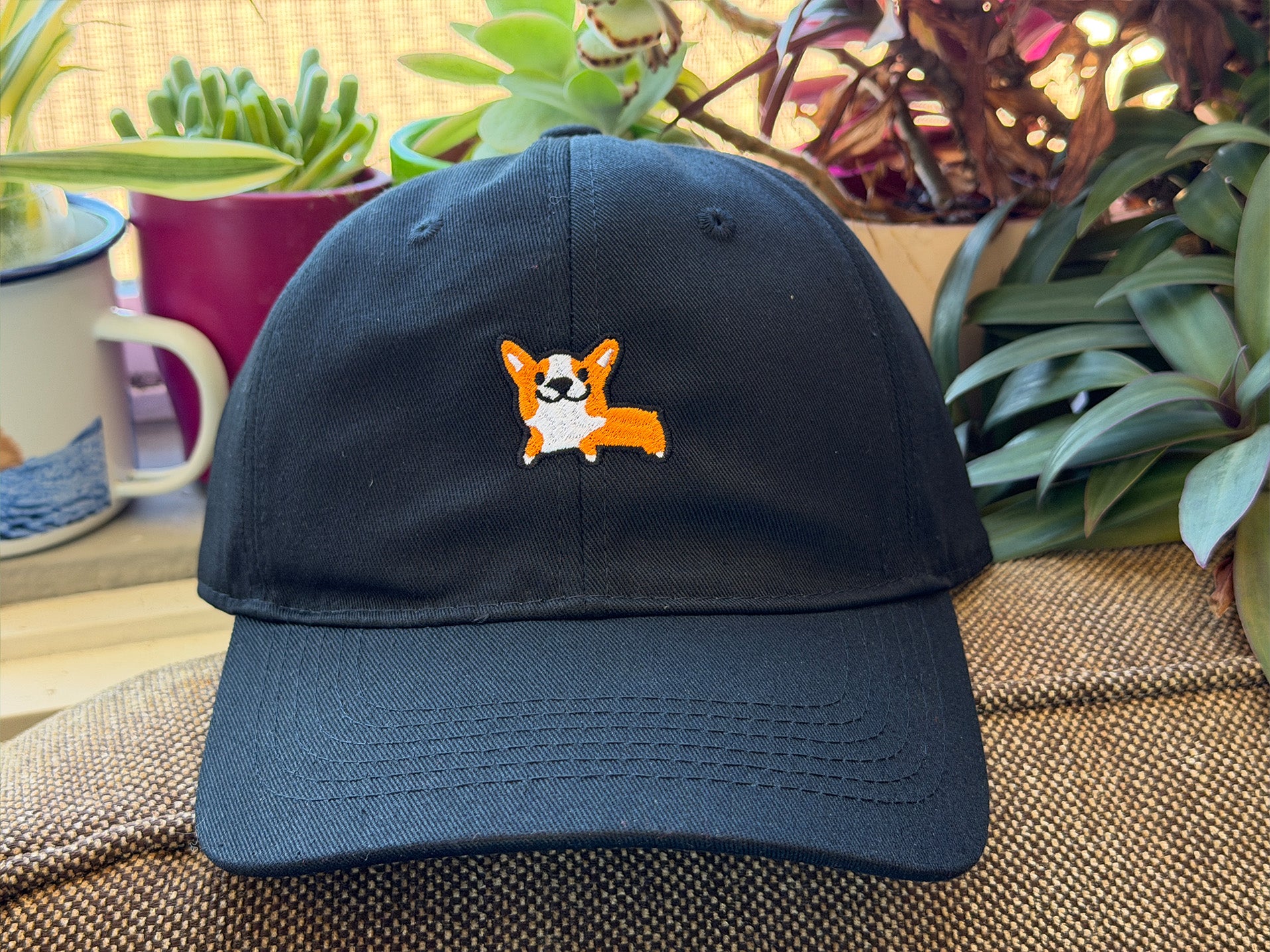 Dad Hat with Embroidered Mini Corgi