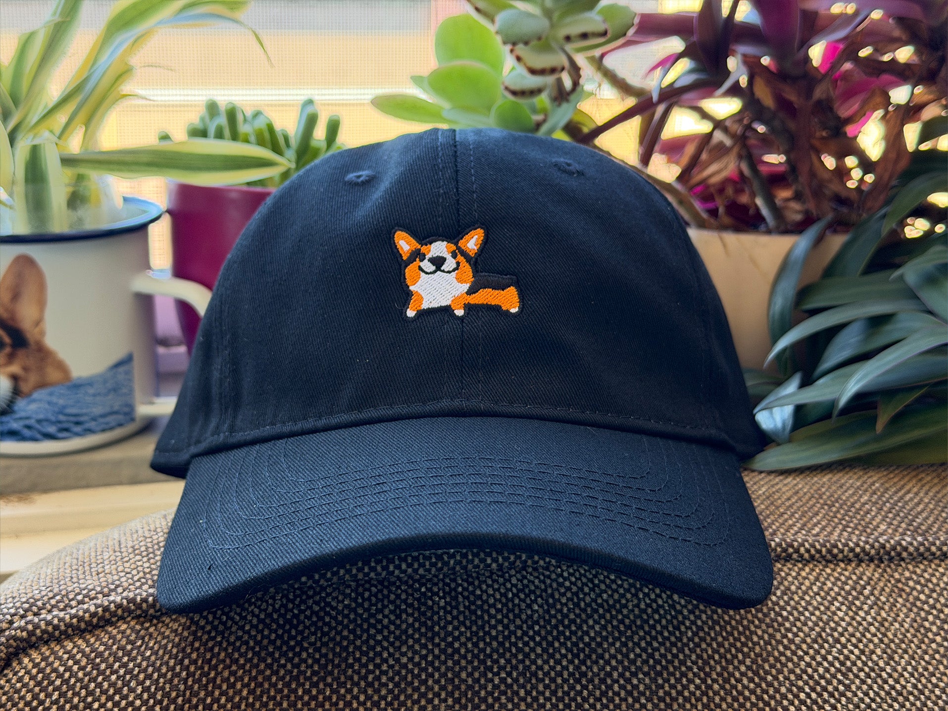 Dad Hat with Embroidered Mini Corgi