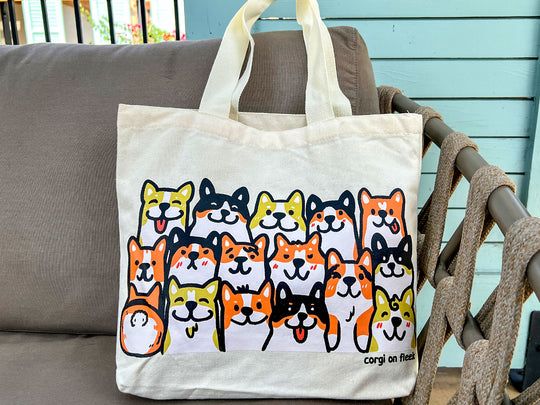 Corgi Friends - Medium Cotton Tote Bag