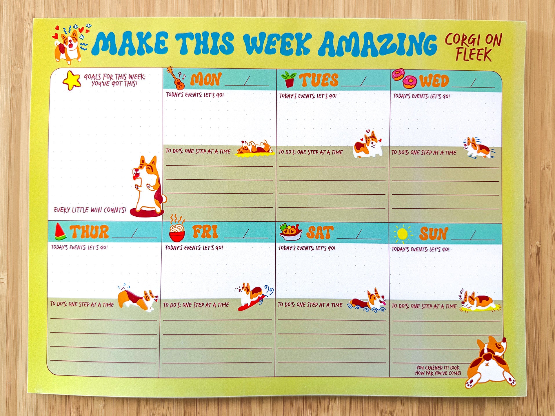 Jumbo Weekly Corgi Planner Notepad - Make This Week Amazing