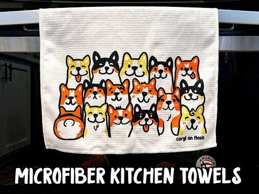 Corgi Microfiber Waffle Weave Kitchen Towels (Pack of 2)
