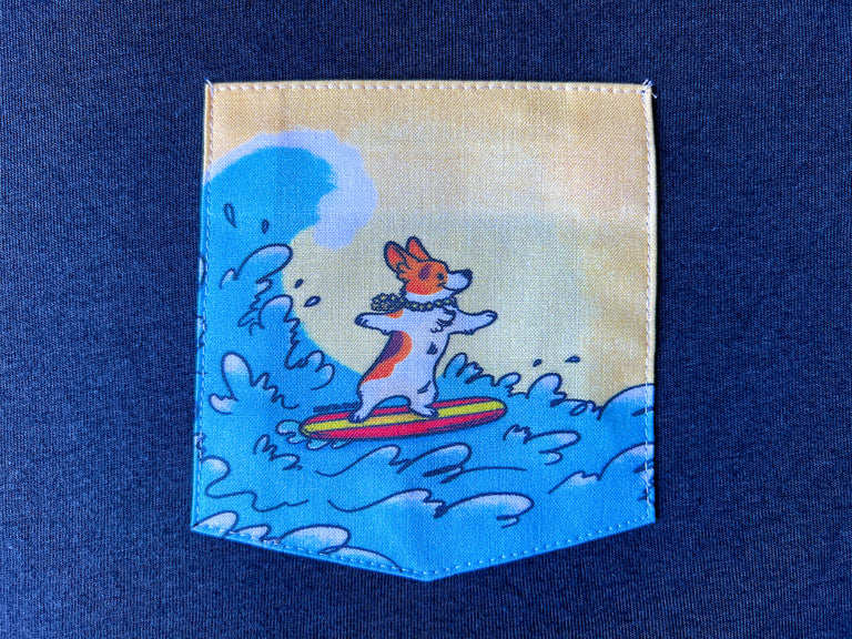 Premium Surfing Corgi Pocket Tank Top [Limited Edition] - Black