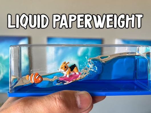 Surfing Corgi Liquid Paperweight