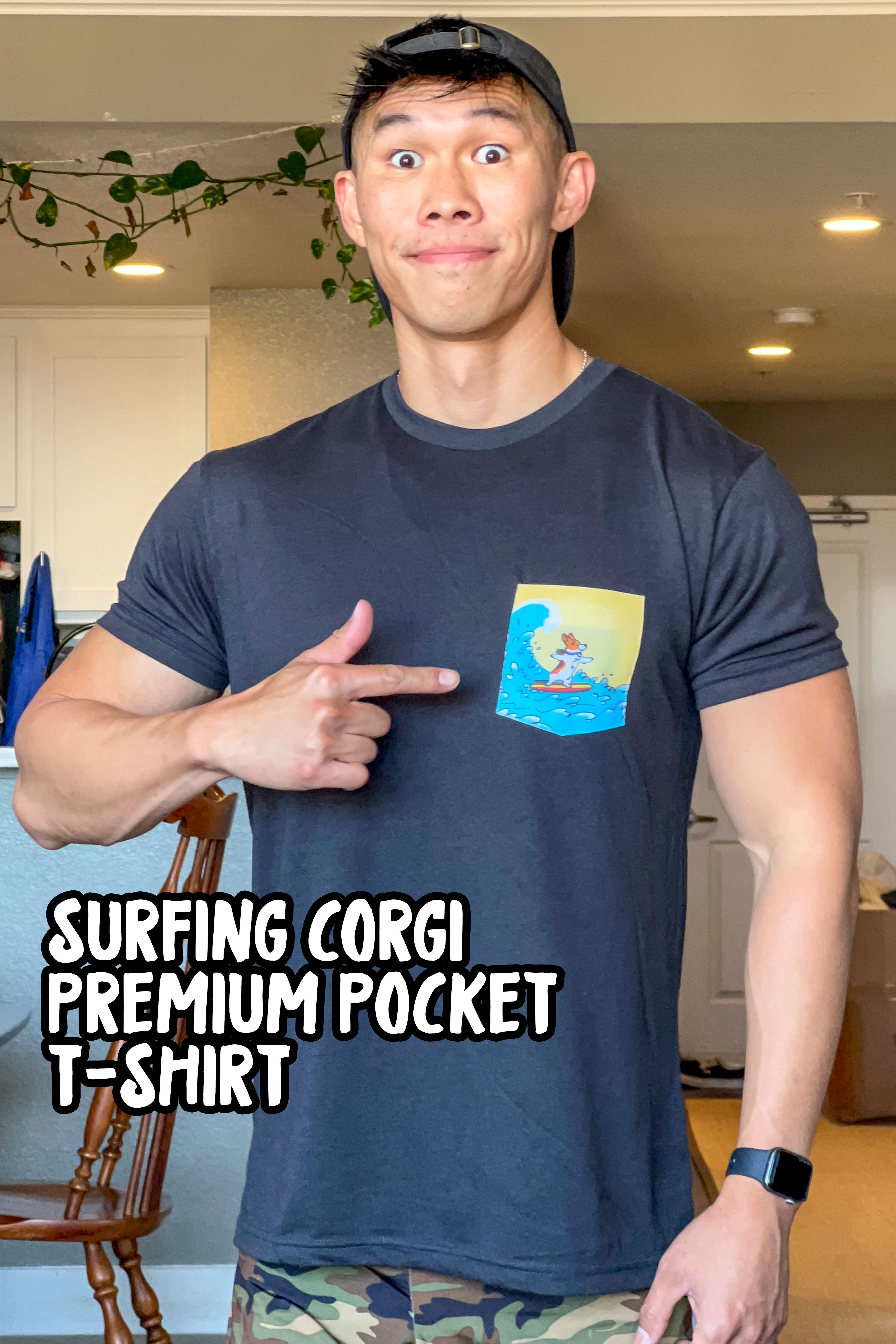 Ultra Soft Surfing Corgi Pocket T-shirt [Limited Edition]