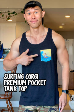 Premium Surfing Corgi Pocket Tank Top [Limited Edition] - Black