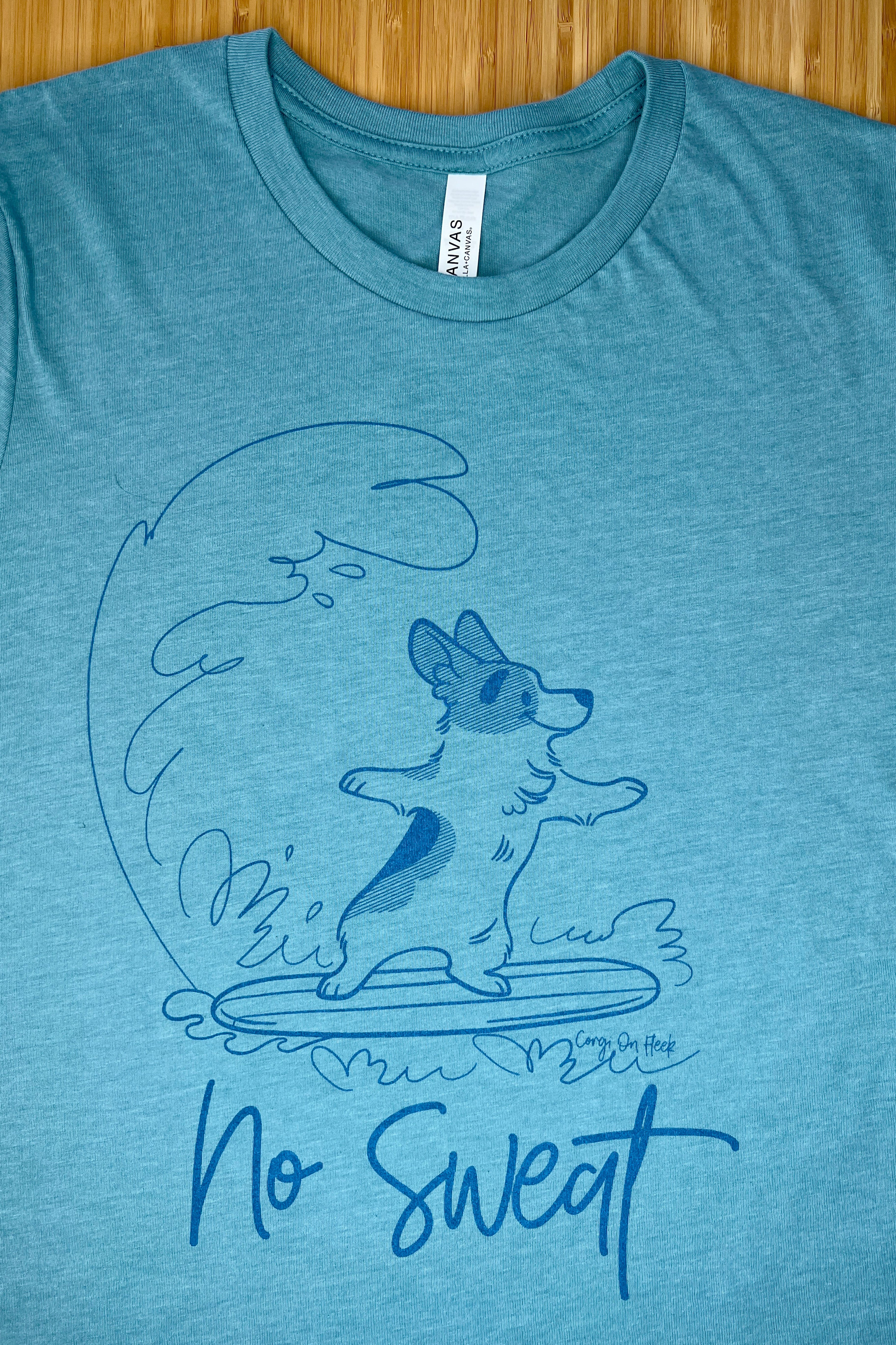 "No Sweat" Surfing Corgi Premium T-shirt