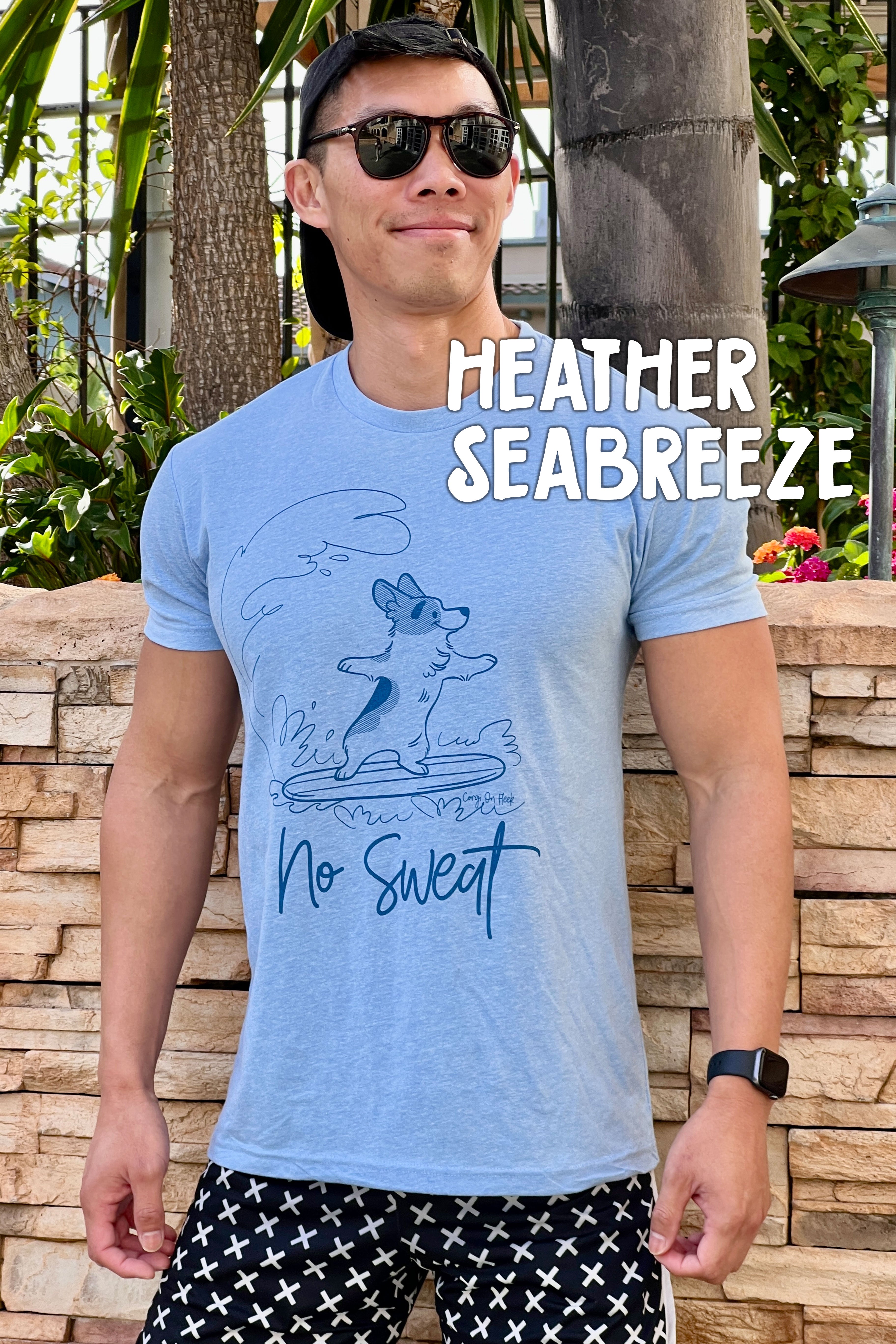 "No Sweat" Surfing Corgi Premium T-shirt