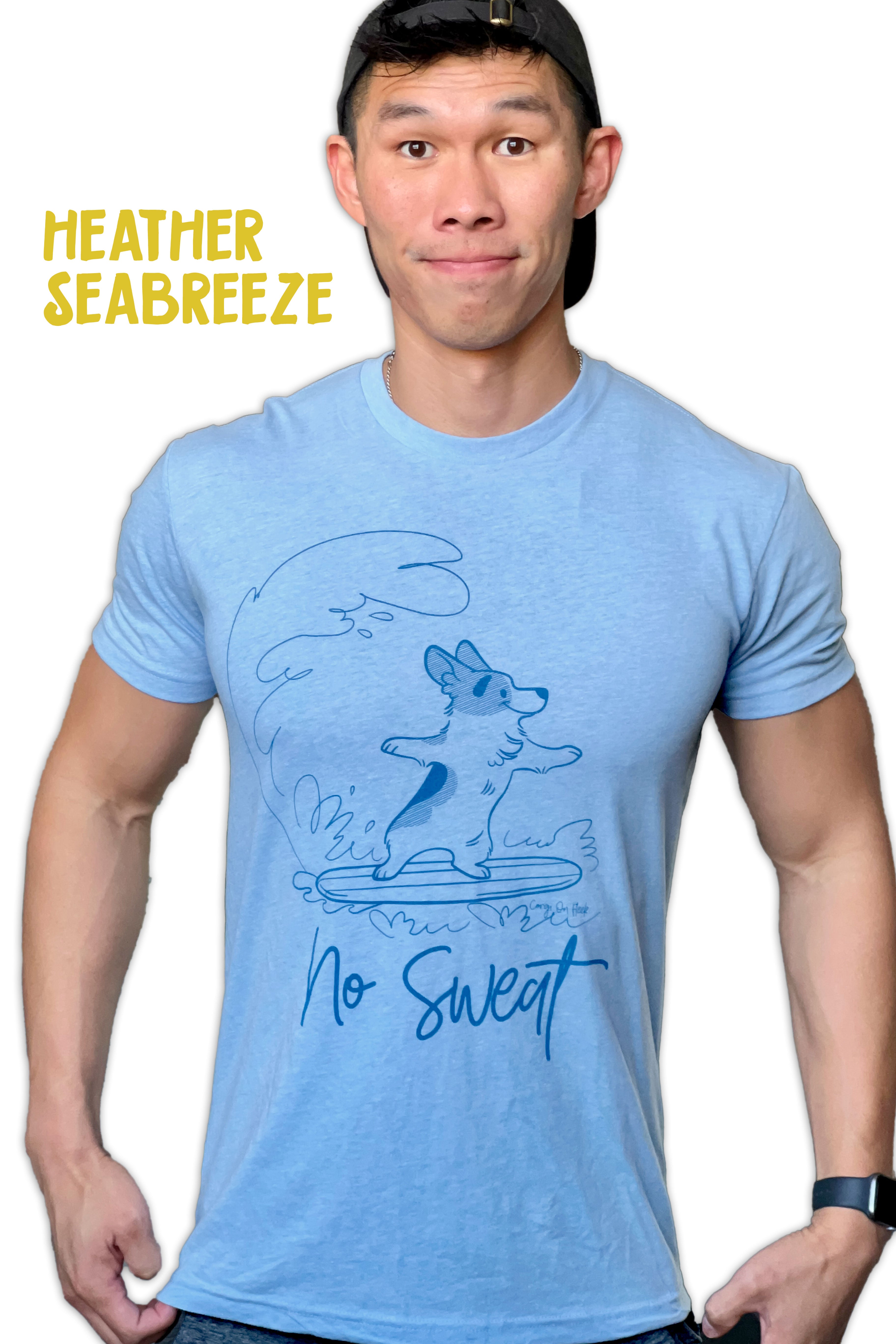 "No Sweat" Surfing Corgi Premium T-shirt