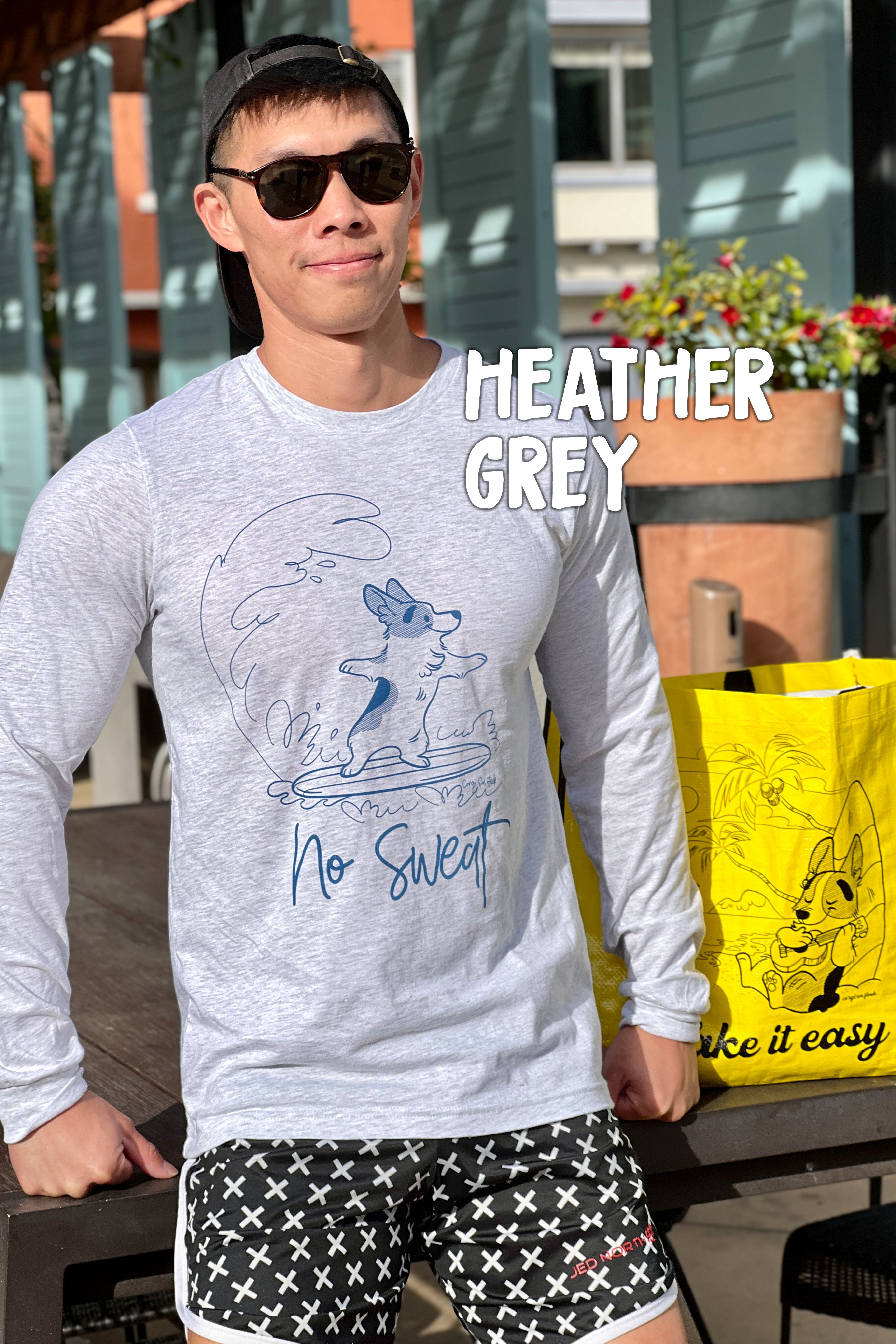 "No Sweat" Surfing Corgi Premium T-shirt