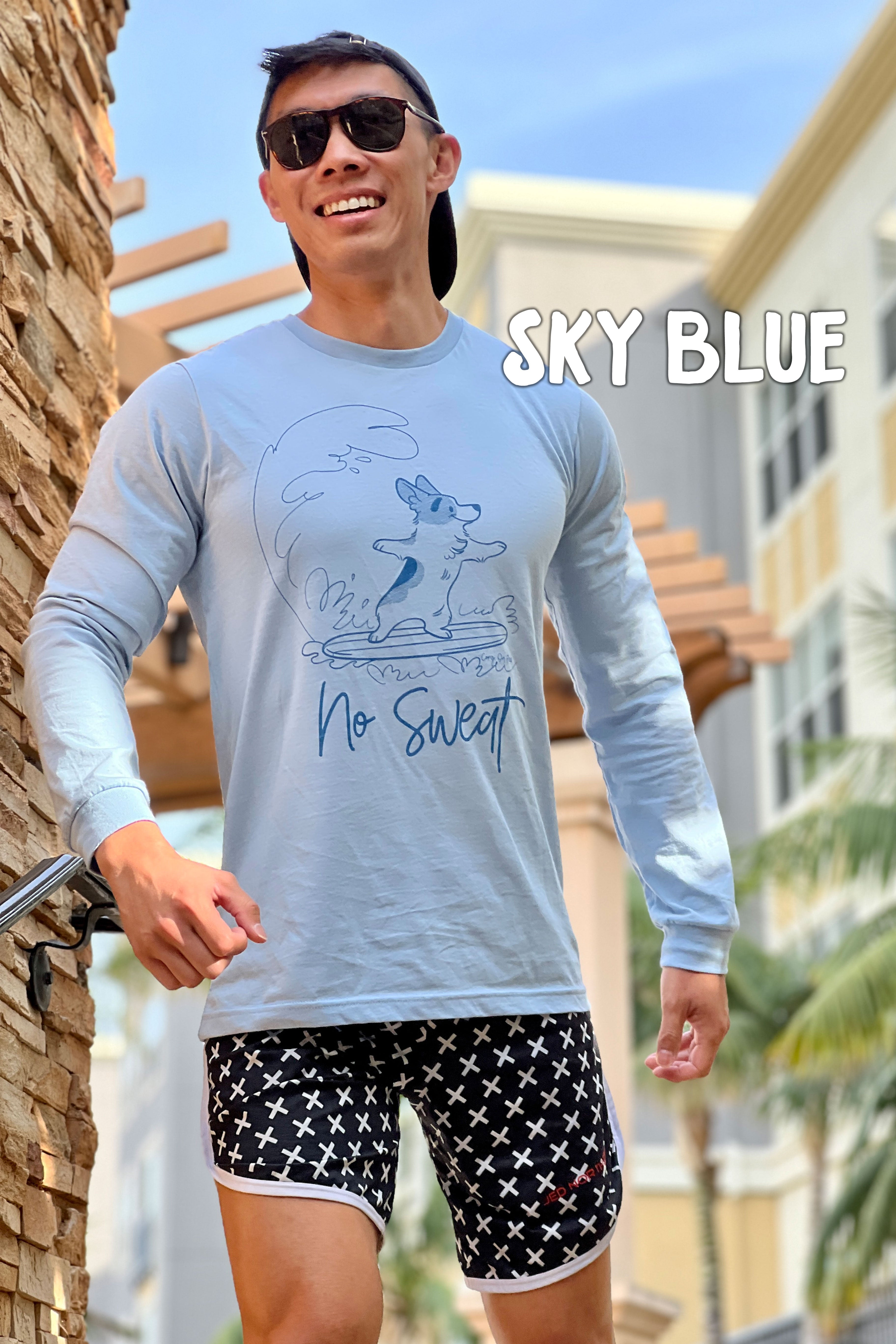 "No Sweat" Surfing Corgi Premium T-shirt
