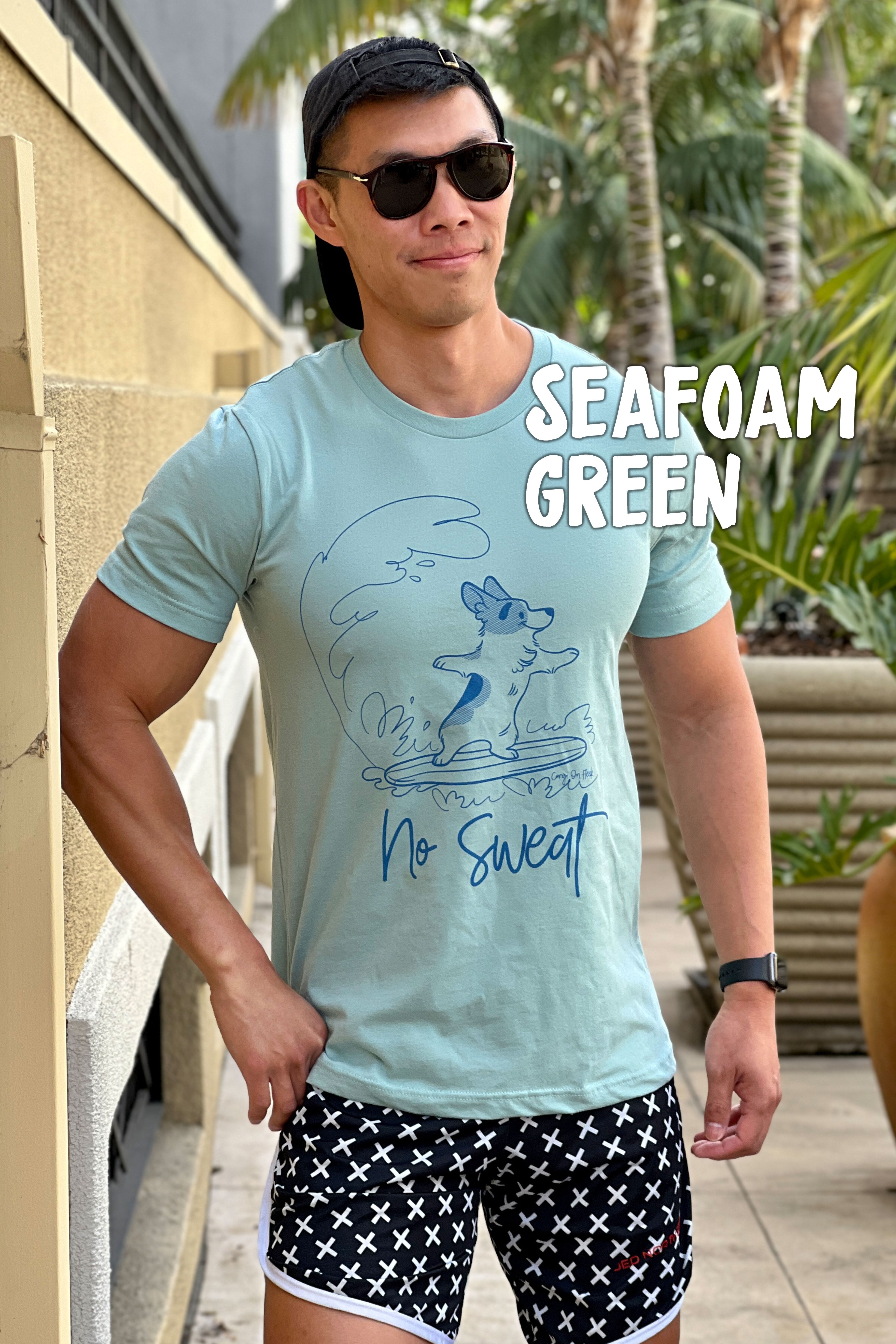 "No Sweat" Surfing Corgi Premium T-shirt