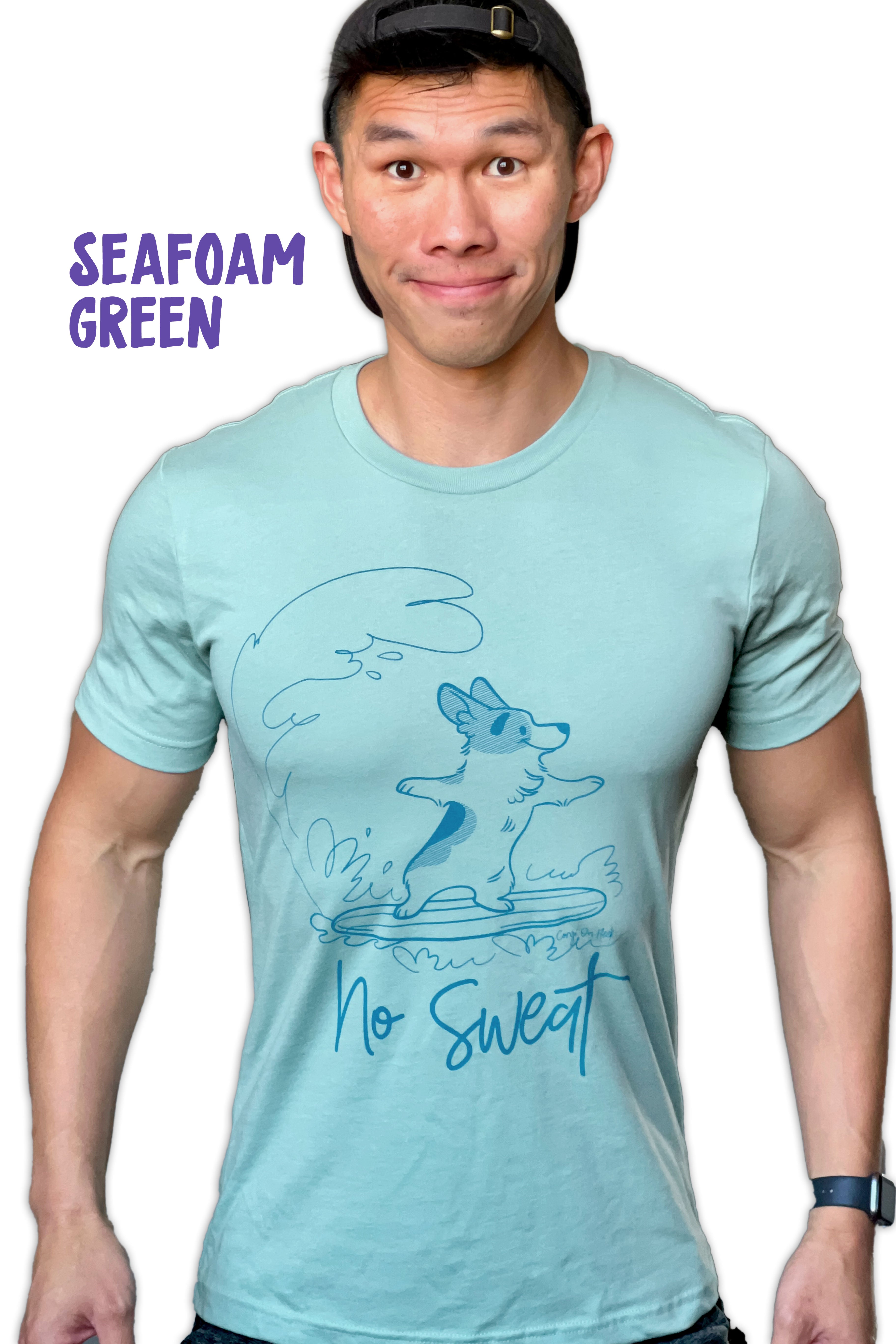 "No Sweat" Surfing Corgi Premium T-shirt